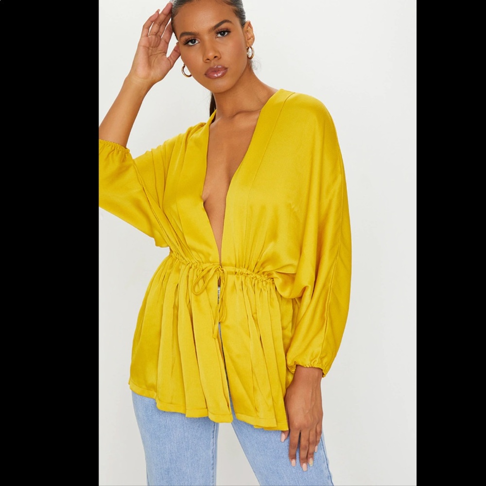 Yellow/Green Front Tie Kimono Top